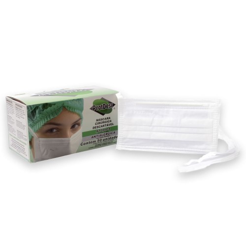 Máscara Cirúrgica Tripla com Cordão Branca com 50 - Protdesc